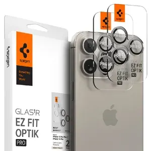 Защитное стекло для камеры Spigen на Apple iPhone 15 Pro/15 Pro Max (AGL07163) Glass tR EZ Fit Optik Pro 2 шт / Спиген стекло для Айфон 15 Про Макс, прочное, олеофобное покрытие, темно-серое