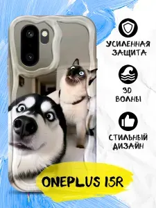 Противоударный чехол с волнами для OnePlus 15R силиконовый, черный, с принтом