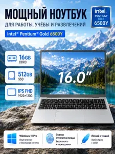 Ноутбук 16", Intel Pentium 6500Y, RAM 16 ГБ, SSD 512 ГБ, Intel HD Graphics, Windows Pro, серебристый, Русская раскладка