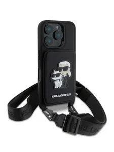 Чехол Karl Lagerfeld PU Crossbody cardslot на Apple iPhone 16 Pro из экокожи с ремешком через плечо, с карманом для карт NFT Karl&Choupette, черный