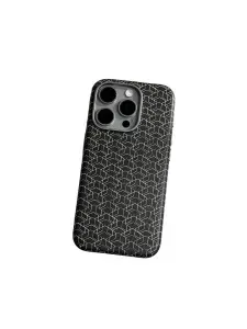 Кожаный чехол для iPhone 16 Pro Max, поддержка MagSafe (Геометрия, Черный)