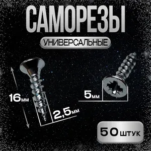 Шуруп - саморез 2,5*16мм универсальный, декоративный (белый цинк) - 50 штук - шлиц Pz-1