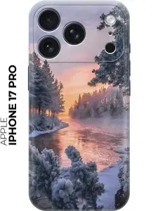 Силиконовый чехол на Apple iPhone 17 Pro с принтом "Река в заснеженном лесу"