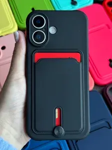 Чехол на iPhone 17 серый с карманом.