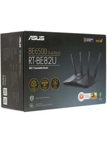 ASUS Роутер Wi-Fi роутер ASUS RT-BE82U, Wi-Fi 7, BE6500, 2.4/5ГГц, 4 LAN, черный