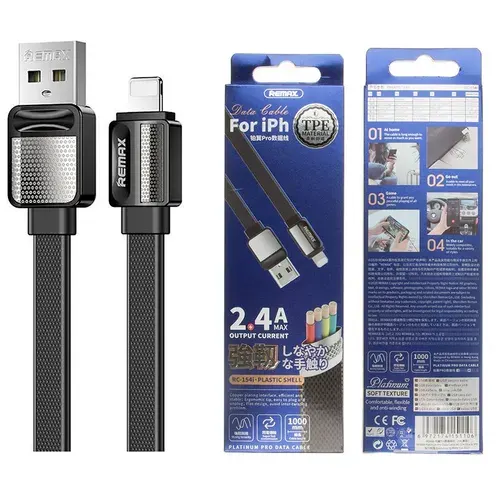 Кабель USB - Lightning (для iPhone) Remax RC-154i (2.4А, плоский) Черный