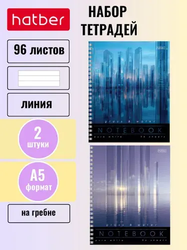 Тетрадь Hatber 2 штуки/2 дизайна 96 листов, формата А5, в линию на гребне