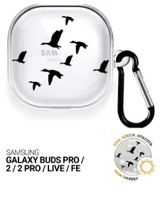Чехол на Samsung Galaxy Buds Pro / 2 / 2 Pro / Live / FE с принтом "Flock of Ducks" прозрачный