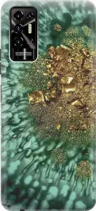 Силиконовый чехол на Tecno Pova 2 / Техно Пова 2 с принтом "Золото и изумрудные краски"
