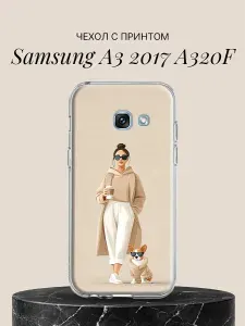 Чехол на Samsung A3 2017 A320F с принтом Модница с корги в бежевом