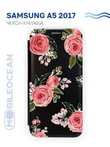 Чехол для Samsung Galaxy A5 2017 с рисунком, защитный, противоударный, с магнитом, черный, с принтом РОЗЫ / Самсунг Галакси А5 2017 А520