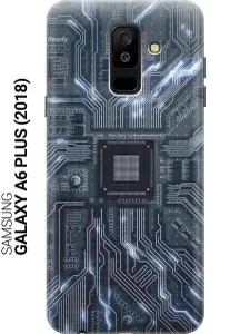 Силиконовый чехол на Samsung Galaxy A6+ (2018) / Самсунг А6 Плюс 2018 с принтом "Синяя микросхема"