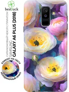 Силиконовый чехол на Samsung Galaxy A6+ (2018) с принтом "Кружева из ранункулюсов"