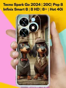 Чехол на Tecno Spark Go 2024 / Spark 20C / Pop 8 с принтом Таксы-джентльмены
