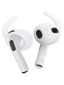 Амбушюры Elago Earbuds на беспроводные наушники Apple Airpods 3 / для Эпл Аирподс 3 силиконовые 4 пары, с чехлом, с карабином, светящиеся в темноте, белые/голубые