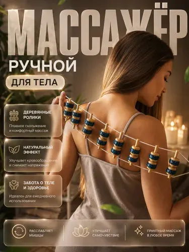 ONLITOP Массажер ручной, Чесалка для тела / Массажер для спины и шеи/ ленточный, натуральный, 92 7,5 3 см
