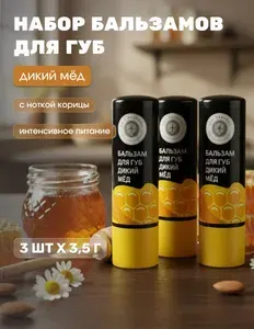Натуральный бальзам для губ Дикий мёд с ароматом корицы, заживляющий, 4 шт х 3,5 г