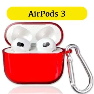 Чехол для AirPods 3 с карабином, красный полупрозрачный
