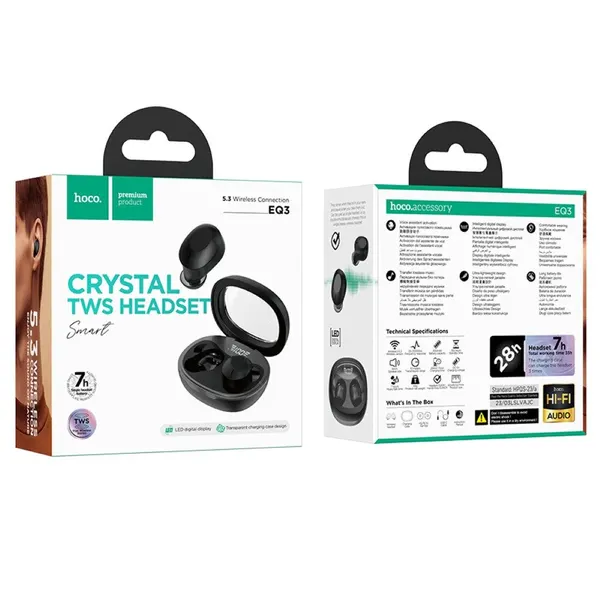 Наушники беспроводные TWS HOCO EQ3 Smart true, bluetooth V5.3 (Черный)
