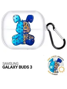 Чехол на Samsung Galaxy Buds 3 с принтом "Голубой Кролик с механизмом" прозрачный