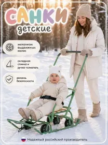 Санки с выдвижными колесами и родительской ручкой Nikki 3 складные