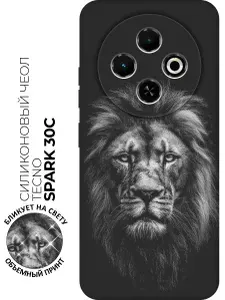 Силиконовый чехол на Tecno Spark 30C с принтом "Графическая мощь льва" матовый черный