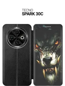 Чехол-книжка на Tecno Spark 30C с принтом "Злой оборотень" черный