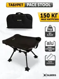 Стул складной туристический походный, табурет ультралегкий для рыбалки Talberg Pace Stool, черный, до 150 кг, 47 х 37 х 33 см