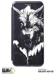 Чехол-книжка на Samsung Galaxy A54 5G / Самсунг А54 с 3D принтом "Wolf W" черный