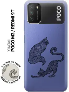 Ультратонкий силиконовый чехол-накладка ClearView для Xiaomi Poco M3 / Xiaomi Redmi 9T с 3D принтом "Lazy Cats"