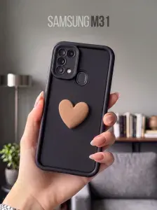 Силиконовый чехол на Samsung M31, для Самсунг М31 с объёмным 3D сердцем и высокими бортиками