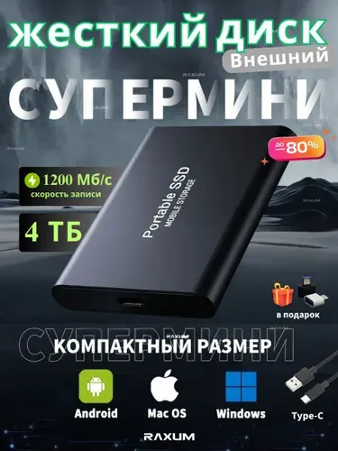 Raxum 4 ТБ Внешний жесткий диск (R5 Portable SSD PRO 4TB), Металл, светло-синий