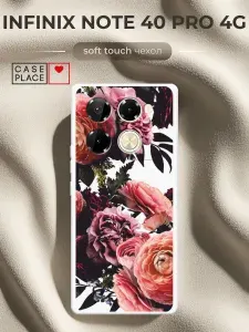 Чехол на Infinix Note 40 Pro 4G Soft Touch с принтом "Бордовые винтажные цветы"