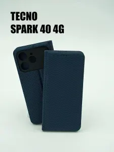 Чехол-книжка на Tecno Spark 40 4G под карбон синий