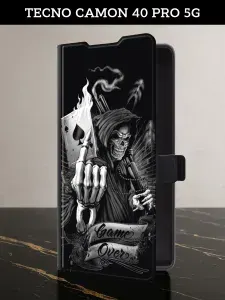 Чехол-книжка на Tecno Camon 40 Pro 5G (Текно Камон 40 Про 5G) с картой и принтом "Конец игры"