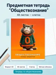 Тетрадь предметная 48 листов КТС Котики в свитерах, для обществознания в клетку, лак