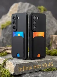Чехол противоударный с отделением для пластиковых карт на Infinix Hot 50 4G с защитой камеры,Cardholder case , Черный