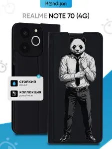 Чехол на Realme Note 70 4G с рисунком, противоударный, с магнитом, черный с принтом МИСТЕР ПАНДА / Реалми Нот 70