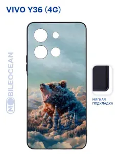 Чехол для Vivo Y36 4G с рисунком, с защитой камеры, с мягкой подкладкой из микрофибры, противоударный, черный с принтом МЕДВЕДЬ РФ / Виво У36
