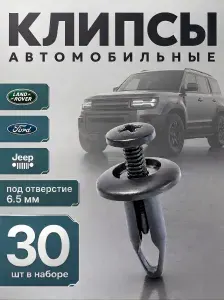 Клипсы автомобильные RYQ500070 6.5 мм для Land Rover, Range Rover, Ford, Jeep, пистоны крепления подкрылков и бампера, набор 30 шт