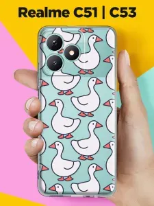 Силиконовый чехол на Realme C53 / C51 / Note 50 Гуси паттерн для Риалми Ц53 / Ц51 / Ноут 50