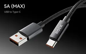 Кабель USB на Type-C ROCK Z28, 5A, металлический, черный, быстрая зарядка для смартфона, планшета, Power Bank