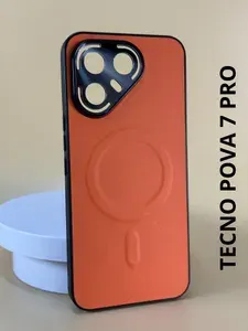 Чехол на Tecno Pova 7 Pro 5G MagSafe / Техно Пова 7 Про 5Г защита камеры, противоударный магнит Максейф кожа оранжевый