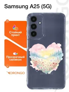 Чехол на Samsung A25 5G (A256) прозрачный с рисунком, с защитой камеры, с принтом СЕРДЦЕ ЛЕТА / Самсунг Галакси А25
