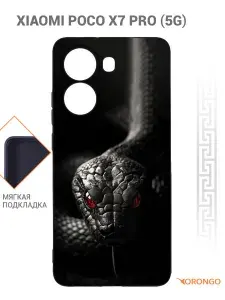 Чехол на Xiaomi Poco X7 Pro 5G с рисунком, с защитой камеры, с мягкой подкладкой из микрофибры, противоударный, черный с принтом ЧЕРНАЯ МАМБА / Поко Х7 Про