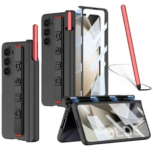 Чехол для Samsung Galaxy Z Fold 6, защитой экрана, магнитным шарниром, держателем для S Pen, черный с красный стилус