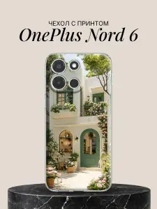 Чехол на OnePlus Nord 6 с принтом Уютное кафе в цветах