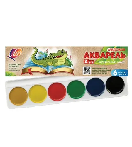 Краски акварельные ЛУЧ "Zoo", 6 цветов, медовые, без кисти (1 штука)