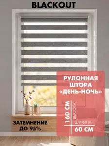 Рулонные шторы готовые ДЕНЬ-НОЧЬ на окна 60х160, цвет серый, без сверления 605_v14