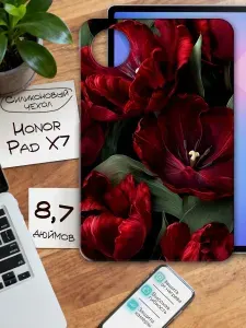 Чехол для планшета Honor Pad X7 8,7" силиконовый, черный, с принтом